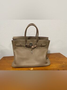 Taupe Leather Top-Handle Satchel